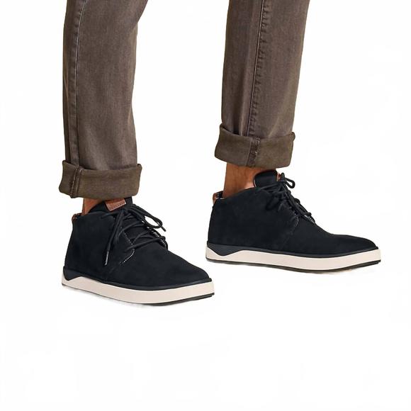 NEW OLUKAI men’s papakū ‘ili leather boots in black/black - Picture 1 of 3